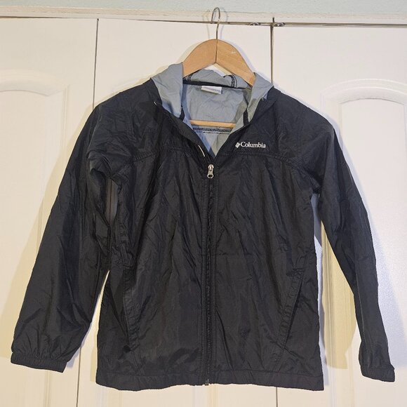 Columbia Youth M 10/12 Windbreaker Rain Jacket Lightweight Black Full Zip Hooded - Picture 1 of 5